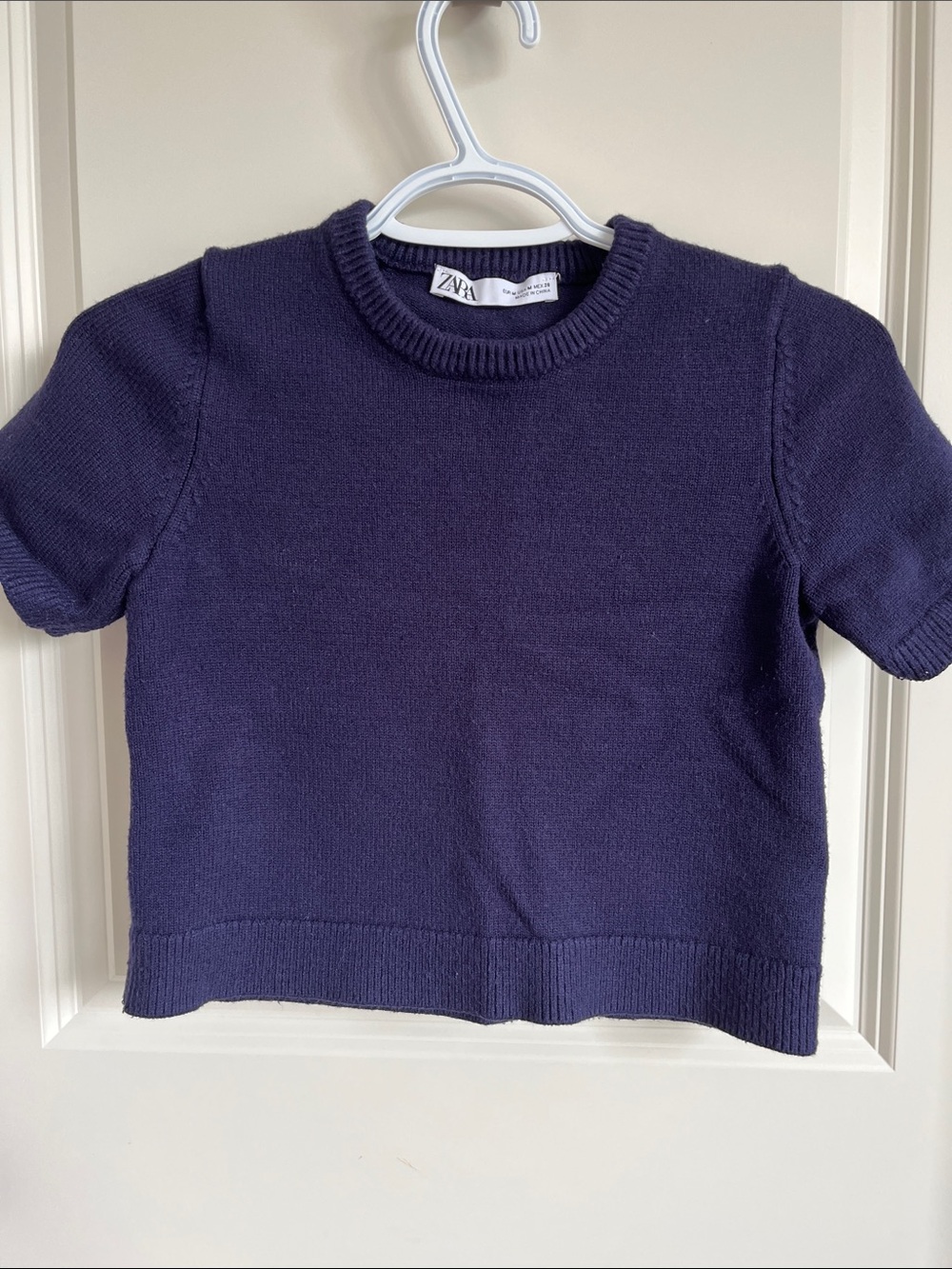 Zara Kids Short Sleeve Knit Top in Navy Blue Size M